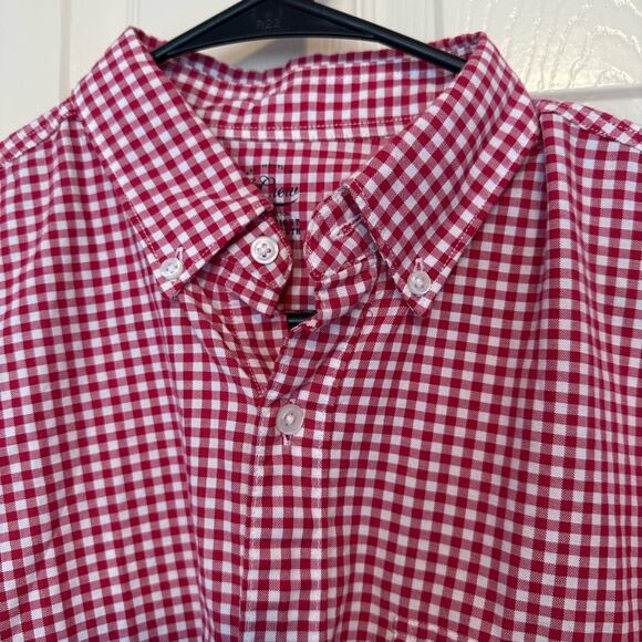 J. Crew Mens Gingham Long-Sleeve Button-Down Oxford Shirt Size M Slim Red/White - Picture 4 of 10